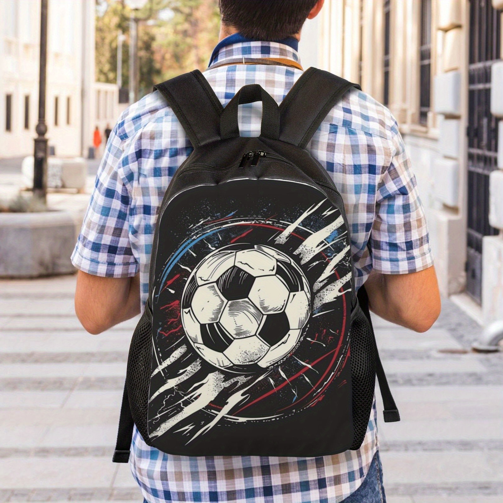 Stylish Football Themed Backpack Lightweight Adjustable for School Work Travel Sports Large Capacity Laptop Bag