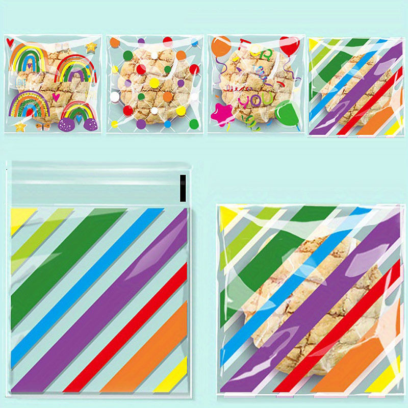 

100-piece Rainbow Gradient Self-sealing Cookie Bags - Perfect For Valentine's & Birthday Party Favors, Gift Pieceaging