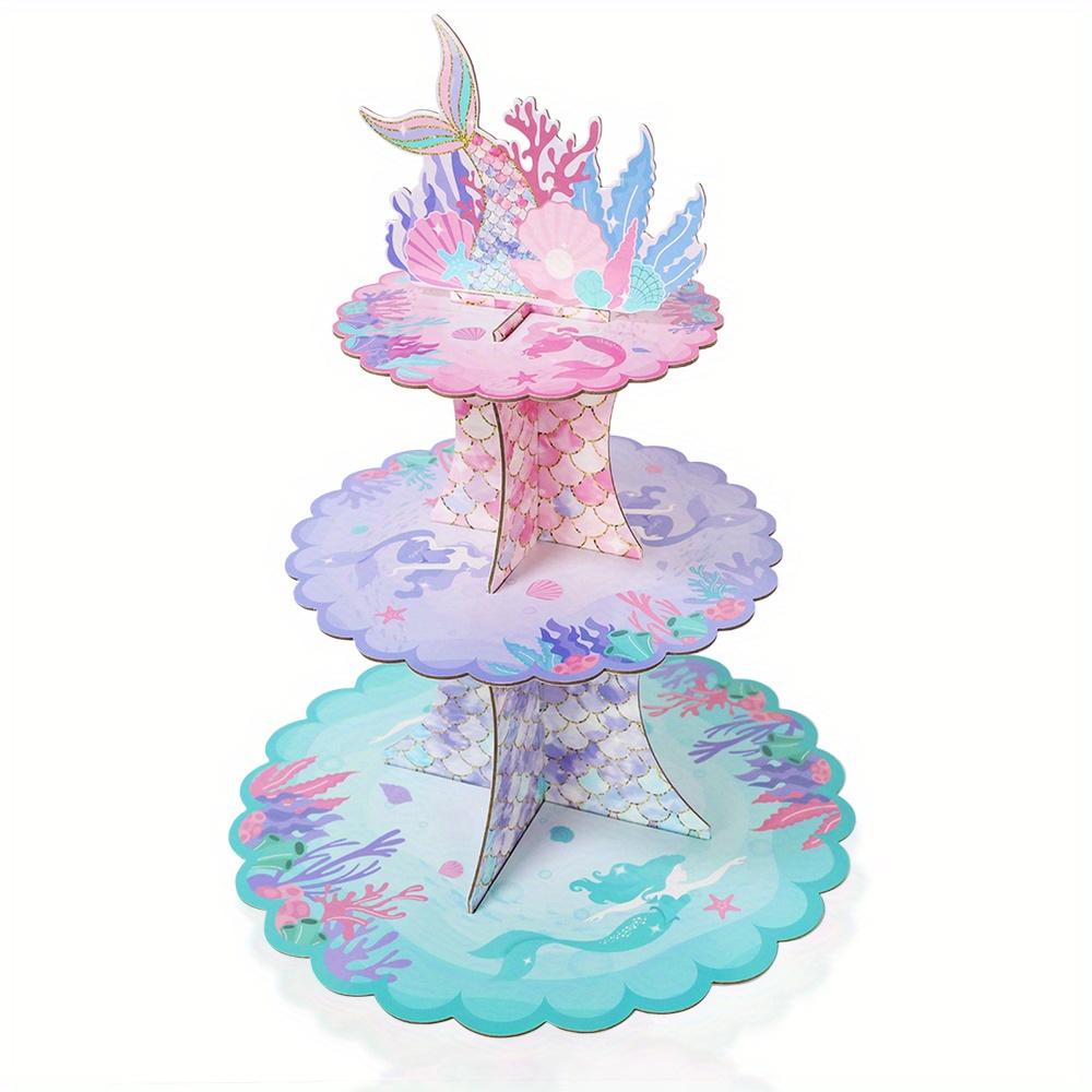 

Mermaid Tail Cupcake Stand - 3 Tier Paper Cake Stand For Birthday Party, Wedding Decorations - No Feathers, No Electricity Required - Mermaid Theme Party Supplies