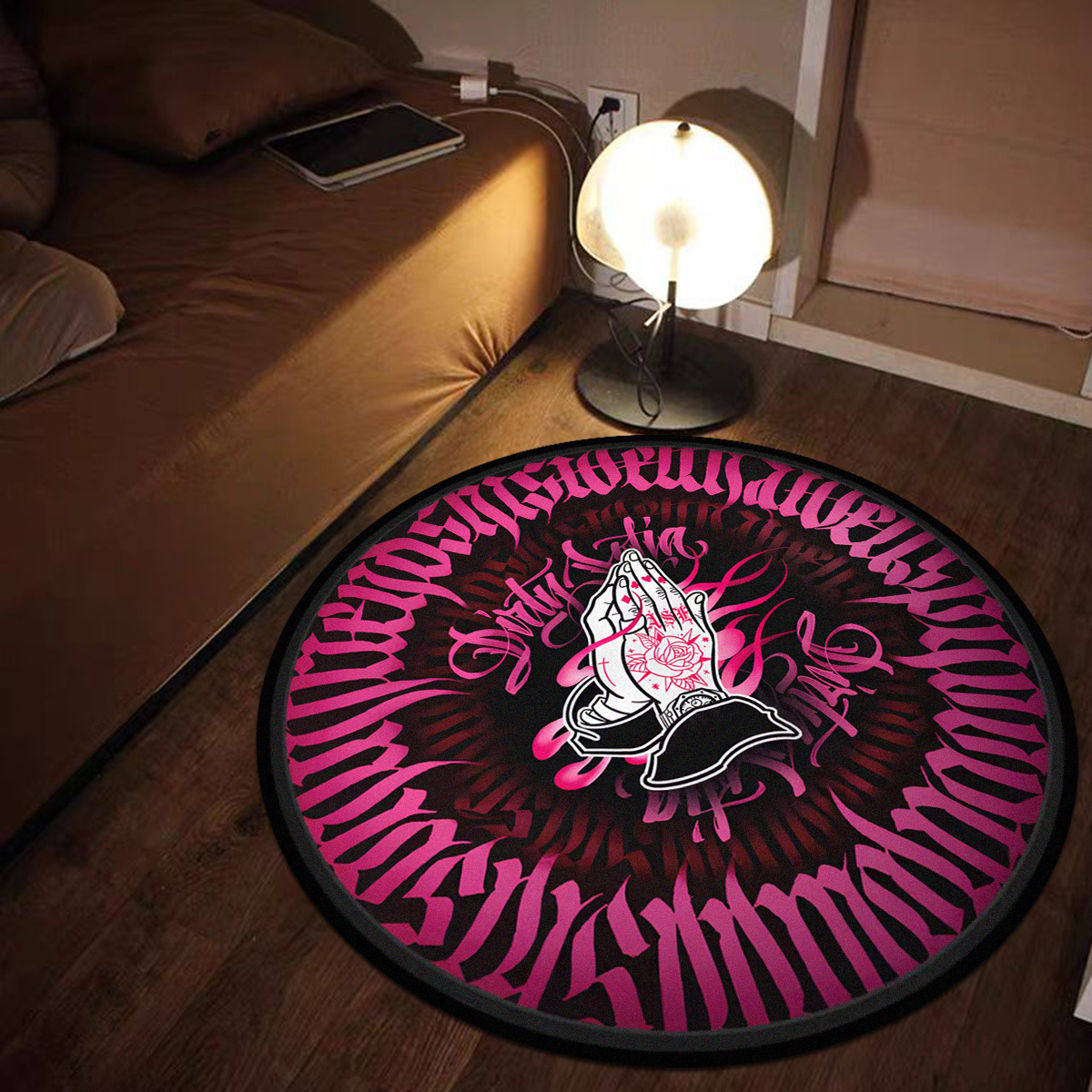 plush   round mat with   design 6mm thick 1000g sqm non slip backing trendy hip hop pink floor mat for living room entryway balcony   lint free   in 23 6x23 6 or 47 2x47 2 inches rugs for living room details 0