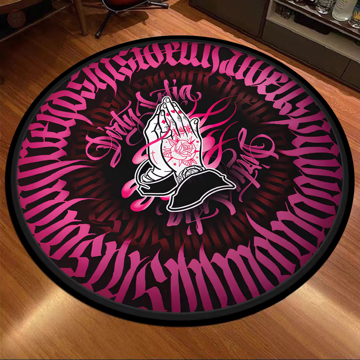 plush   round mat with   design 6mm thick 1000g sqm non slip backing trendy hip hop pink floor mat for living room entryway balcony   lint free   in 23 6x23 6 or 47 2x47 2 inches rugs for living room details 4