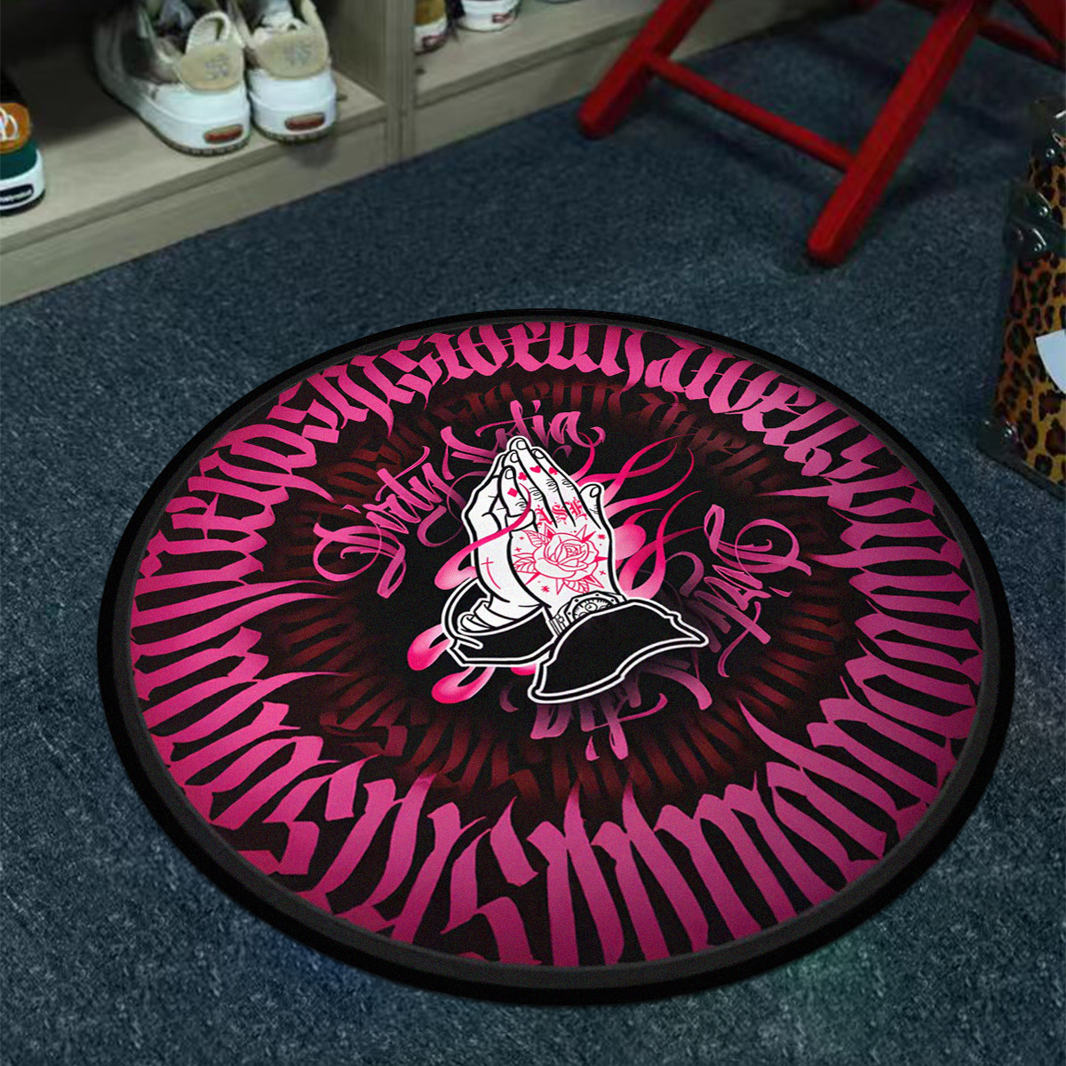 plush   round mat with   design 6mm thick 1000g sqm non slip backing trendy hip hop pink floor mat for living room entryway balcony   lint free   in 23 6x23 6 or 47 2x47 2 inches rugs for living room details 5