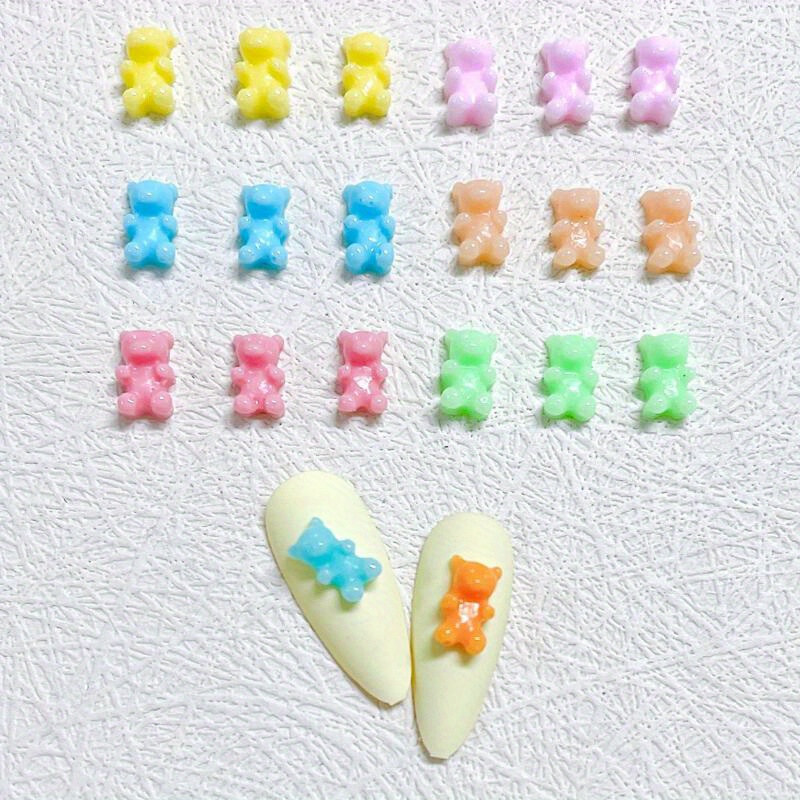 

100-piece Mixed Summer Macaron Color Mini Bear Nail Art Charms, Cream Gel Resin Wearable Nail Accessories - Alcohol-free