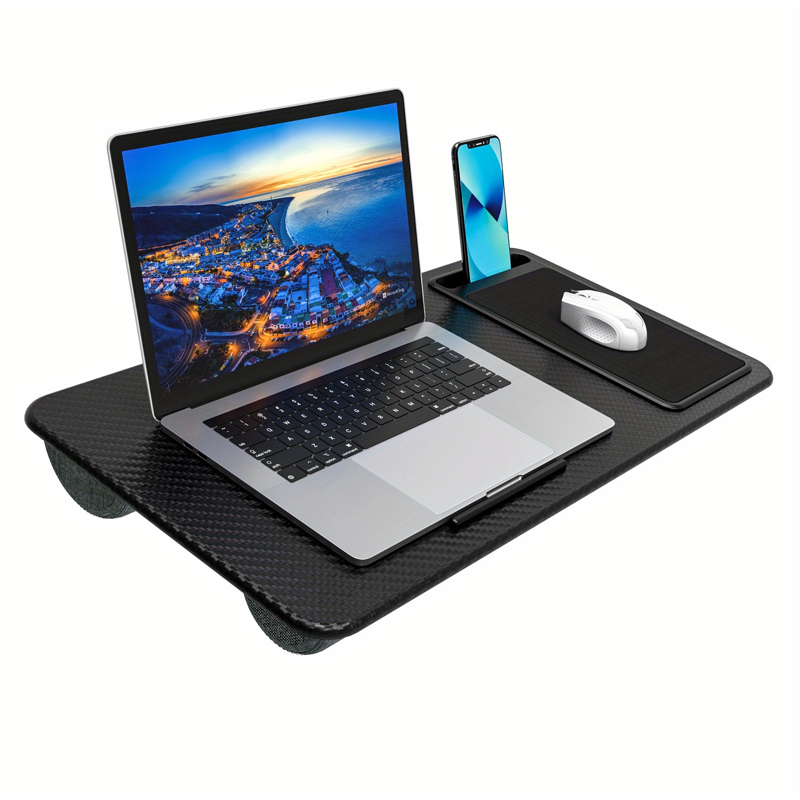 

Home Office Lap Desk With Mouse Pad And Phone Holder, 21.1" X 12", Black