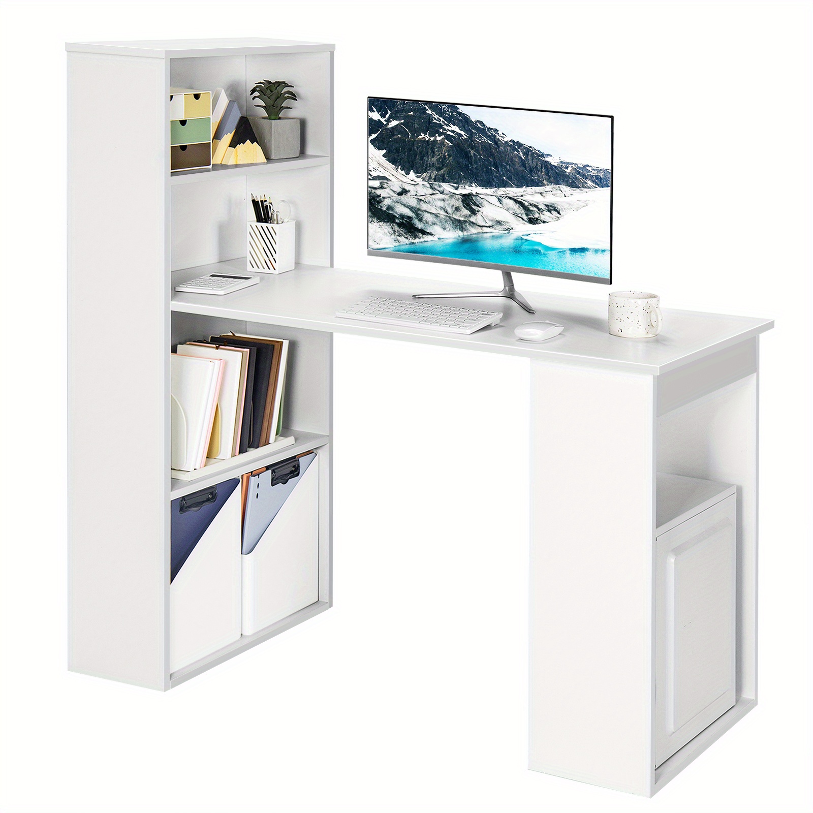 

Costway Computer Desk Workstation Office W/6-tier Storage Shelves White