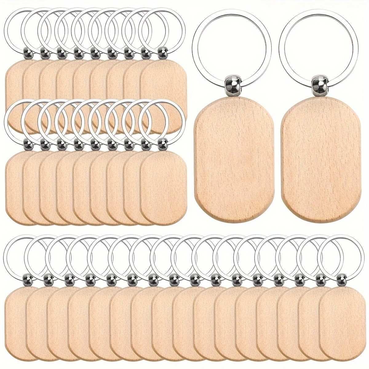 

15-pack Unfinished Wood Keychains - Diy Blank Tags For Laser Engraving, Jewelry Crafts & Christmas Gifts