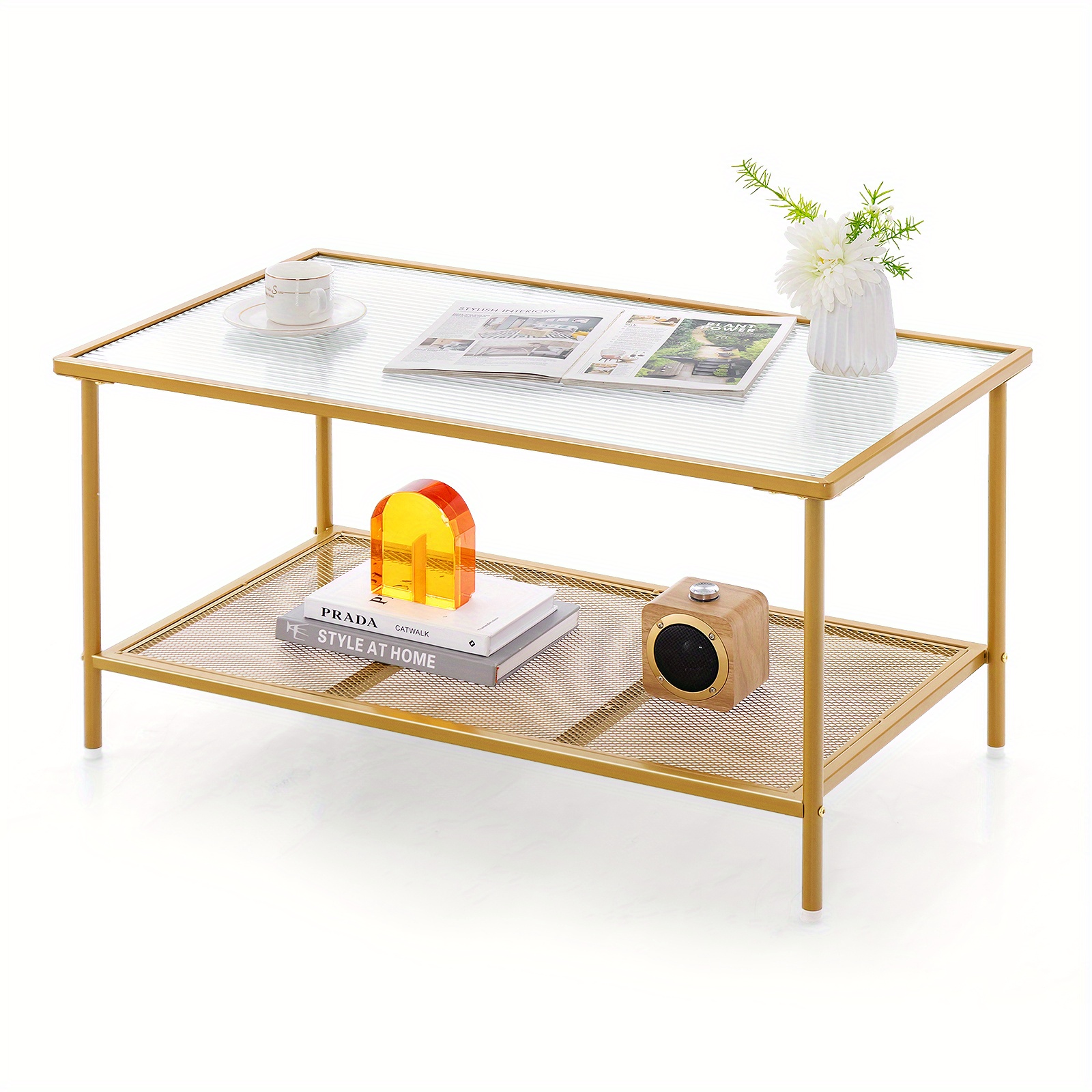 

Costway 2-tier Coffee Table With Shelf With Tempered Glass Top & Metal Frame Living Room
