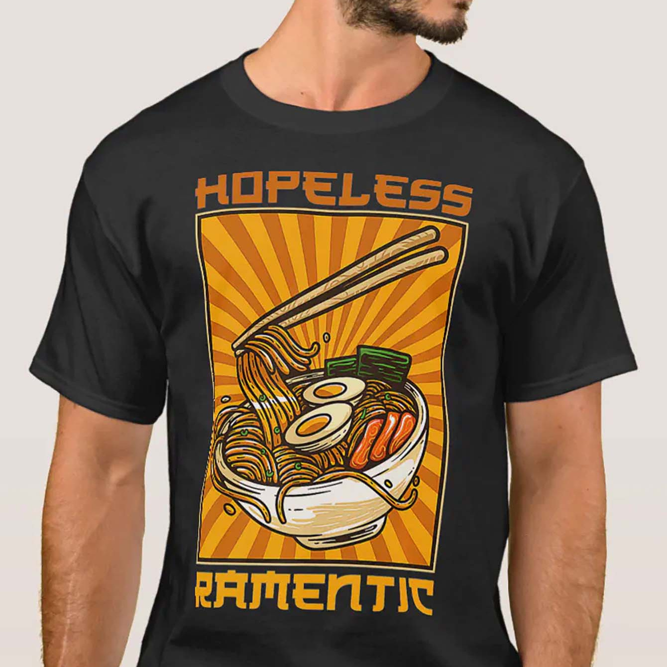 

Ramen_japanese_noodles_food_ramen_hopeless_rament_t_shirt, Funny Men's Short Graphic T-shirt Collection Black