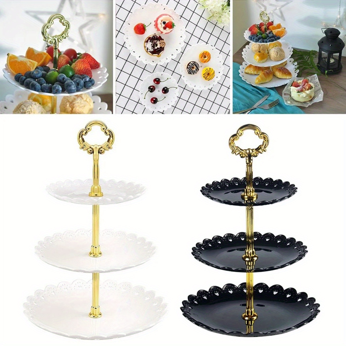

3-tier Plastic Cake Stand, Round Serving Tray For Dessert Display, Multi-layer Fruit Plate For Birthday, Party, Wedding