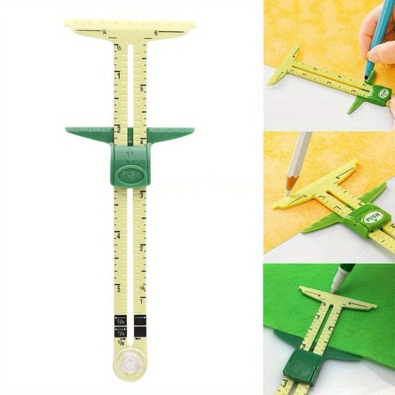 

5-in-1 Sliding Gauge With Nancy Measuring Tool - High-quality Sewing & Patchwork Ruler, Tailor's Essential Accessory, Yellow