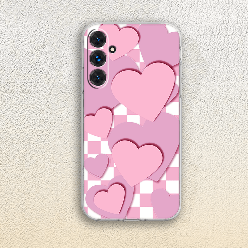 TEMU Phone Case: Checkered Love Heart Clear Phone Case For Galaxy A72 A70 A71 A73 5g A53 5g A52 A51 A50 A55 A54 A42 5g A41 A34 A33 A32 5g A31 A25 A23
