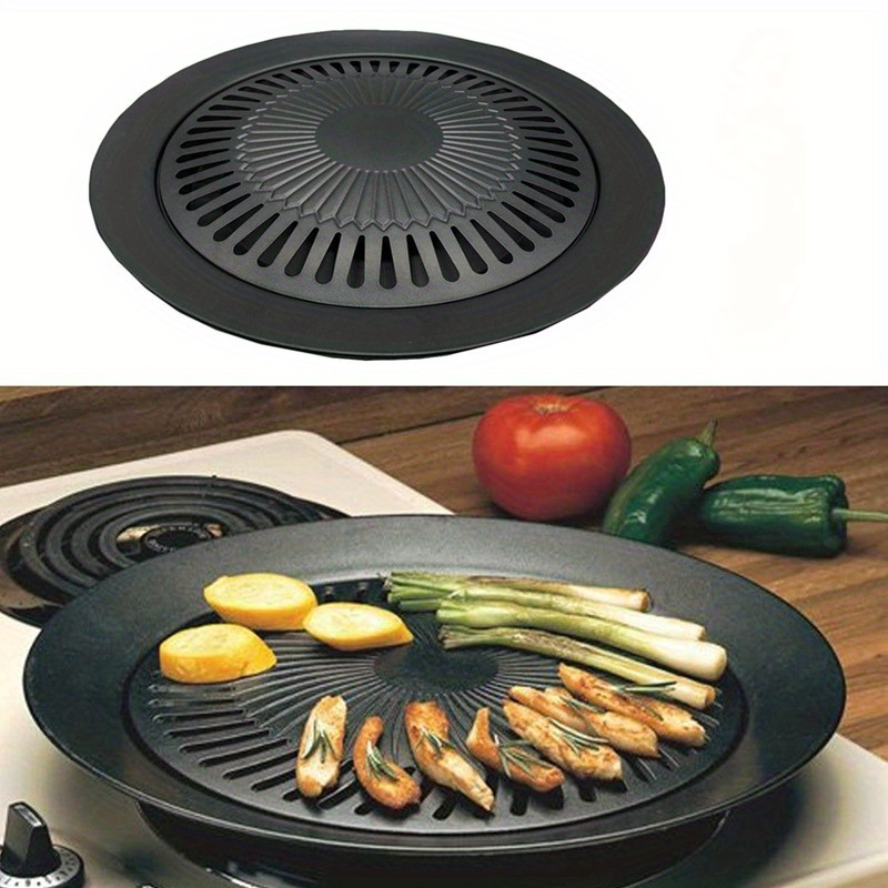 

Cast Iron Smokeless Korean Bbq Grill Pan Set For Outdoor And Household Use - Food Contact Safe Grilling Plate With Brush Included