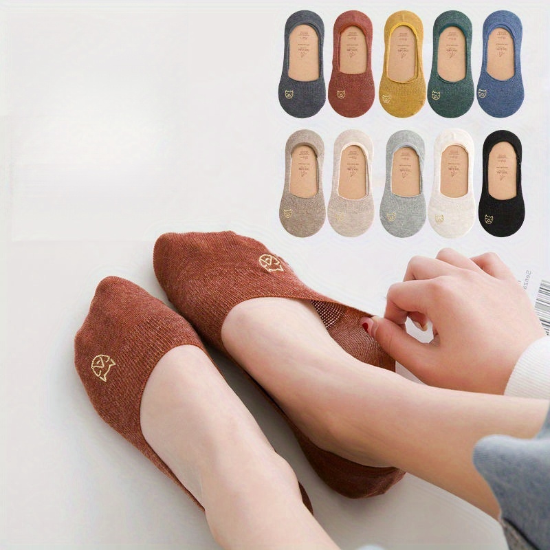 

5/10 Pairs Silicone Cat Pattern Socks, Non-slip Breathable Low Cut Invisible Socks, Women's Stockings & Hosiery