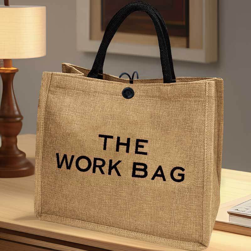 

Classic Burlap Tote Bag For Women, Simple Letter Print, Large Capacity Shoulder Bag, Perfect For Work, School & Shopping