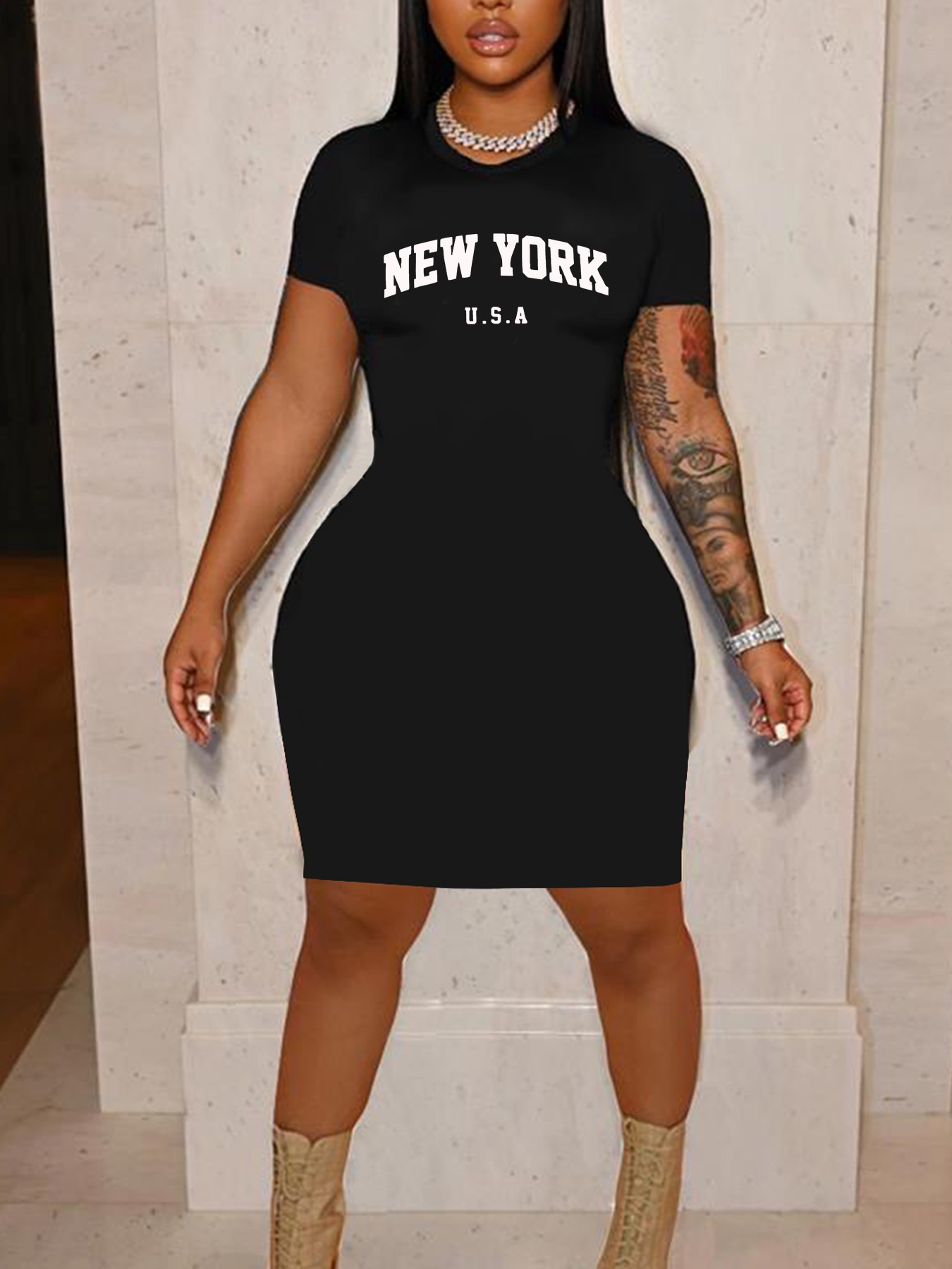 Robe t-shirt imprimée taille, robe décontractée à manches courtes et  col rond pour et l'été, vêtements taille pour femmes