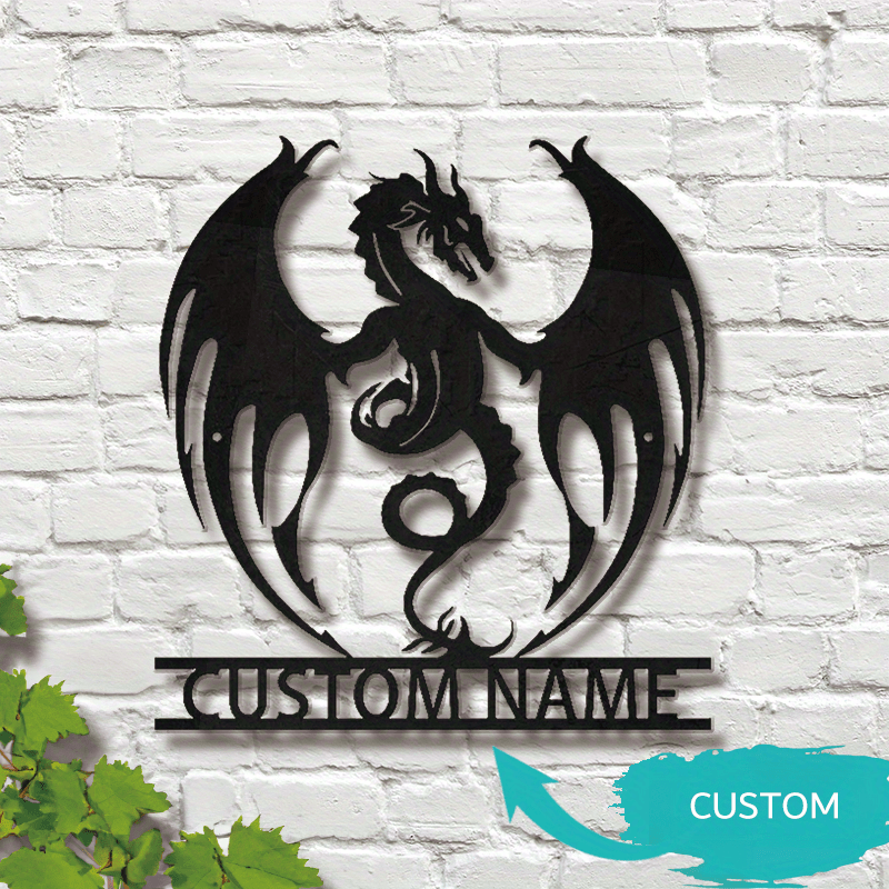 

Personalized Flaming Dragon Wall Art - Custom Metal Name Sign For Farmhouse Decor, Perfect For Porch & Patio