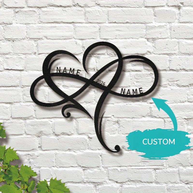 

Custom Infinity Hearts Metal Wall Art, Personalized Classic Style Iron Geometric Love Sign, Customizable Names & Year Decor For Home, Wedding, Bedroom, Living Room - 1pc