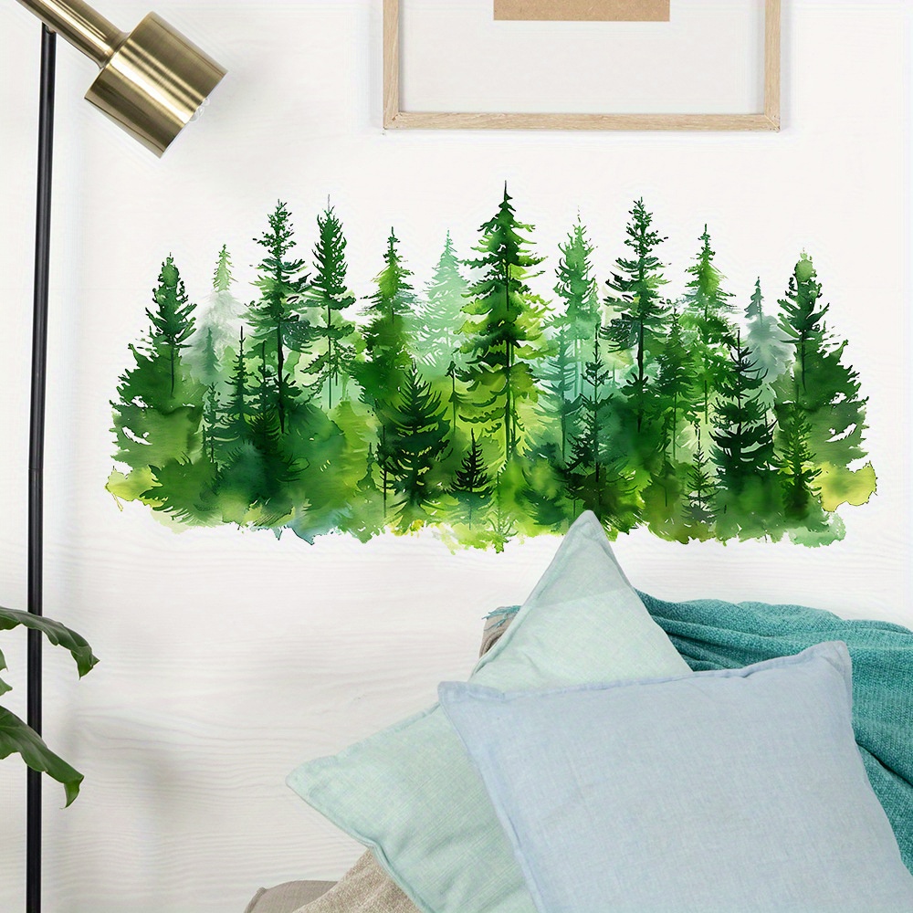

1pc Fresh Watercolor Forest & Leaves Wall Decal - Removable Pvc Sticker For Living Room, Bedroom, Dining, Study & Entryway Decor