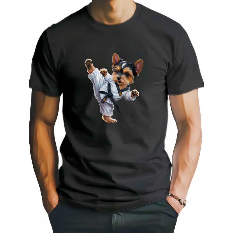 

Adorable Taekwondo Yorkie Print Tee Shirt, Tees For Men, Casual Short Sleeve T-shirt For Summer