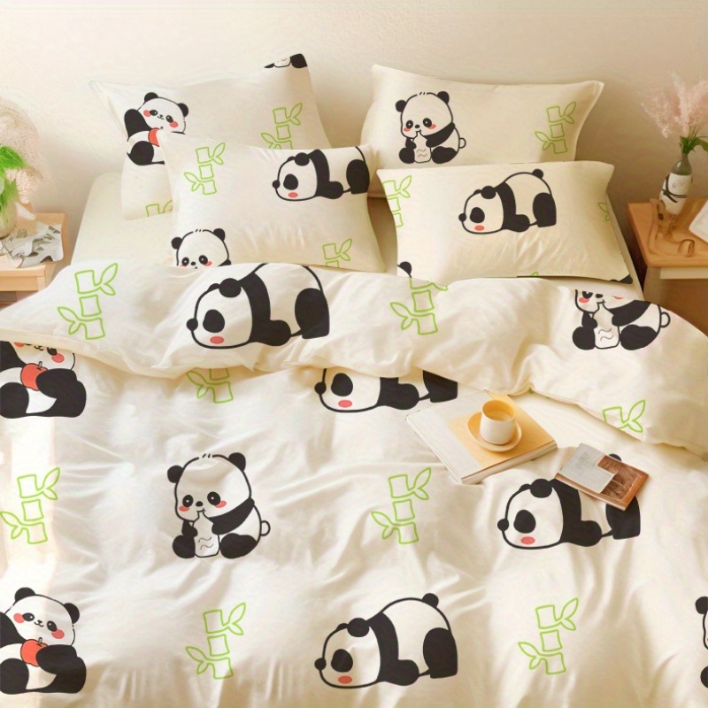 

4-piece Panda Print Disposable Bedding Set For Travel & Hotels - Thick, No-wash Sheets, Quilt Cover & 2 Pillowcases, Portable & Dirt-resistant