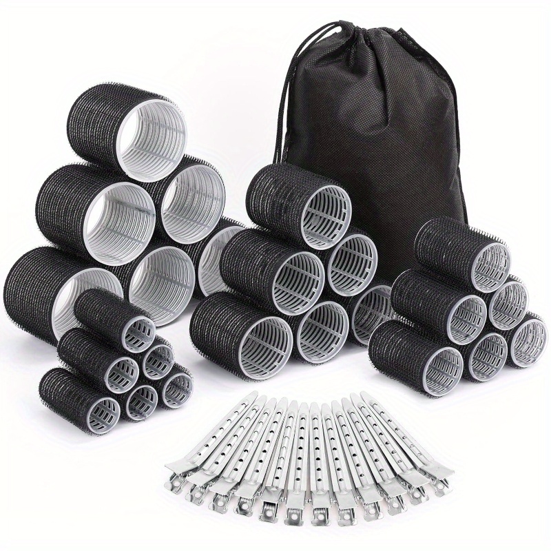 

33/ 35/ 50pcs Hair Styling Kit: 24 Rollers In 4 Sizes, 12 Clips & Storage Bag - All Hair Types