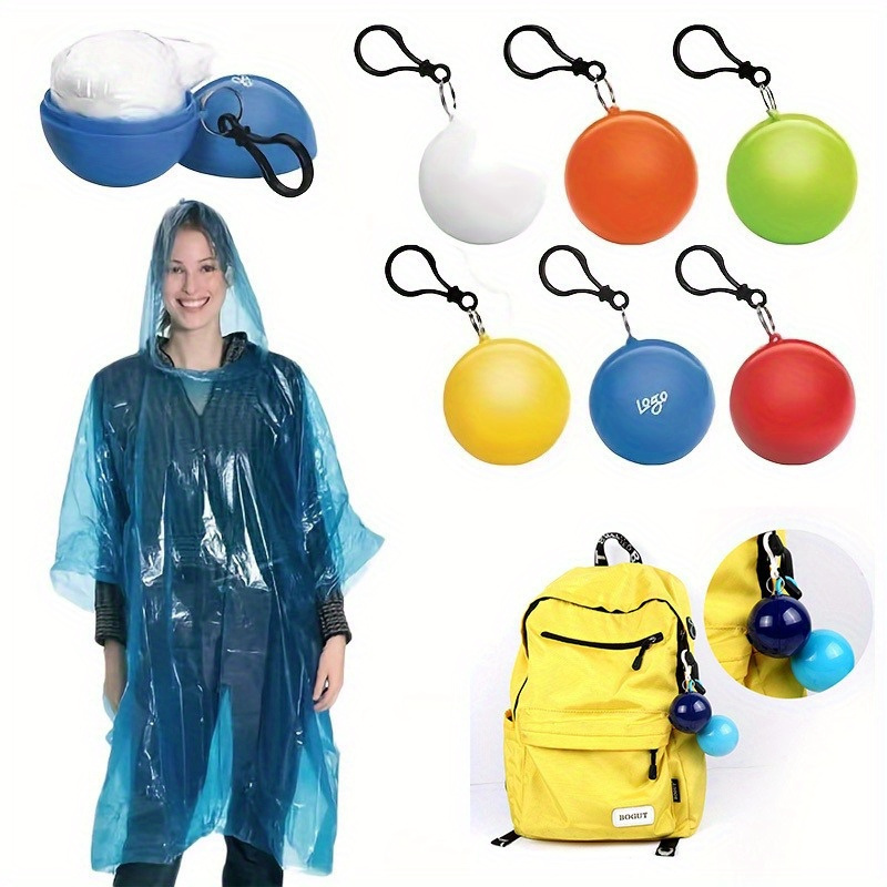 

1pc Portable Emergency Raincoat Poncho In Keychain Ball - Pvc Material For Hiking, Travel, Camping, Outdoor Activities