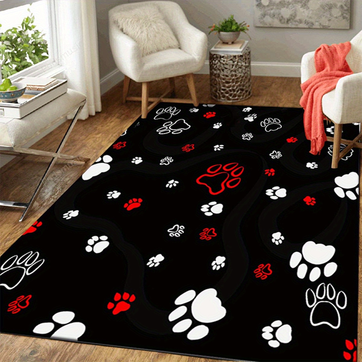 

Non-slip Pet Paw Print Area Rug - Hand Washable, Soft Polyester Floor Mat For Living Room & Bedroom Decor Carpet For Living Room Washable Area Rug