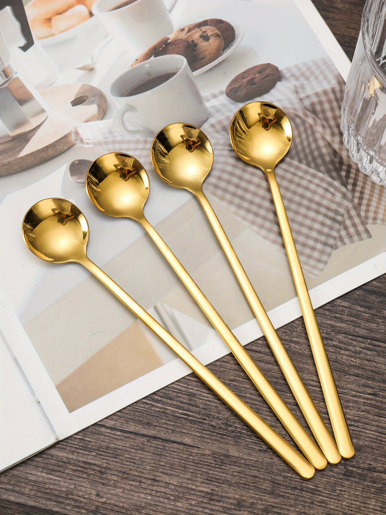 4pcs elegant   stainless steel beverage spoons long handle for easy stirring   espresso tea iced drinks details 0