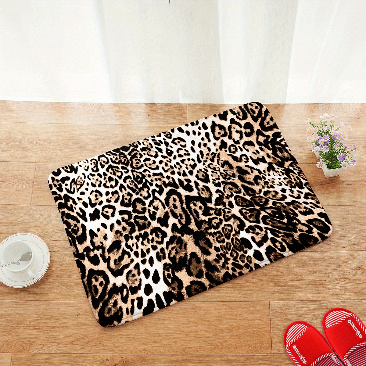 TEMU 1pc Leopard Print Bathroom Mat, Absorbent Floor Mat For Bathroom, Non-slip Bathroom Mat Carpet, Shower Basin Foot Mat, Bathroom Door Mat, Home