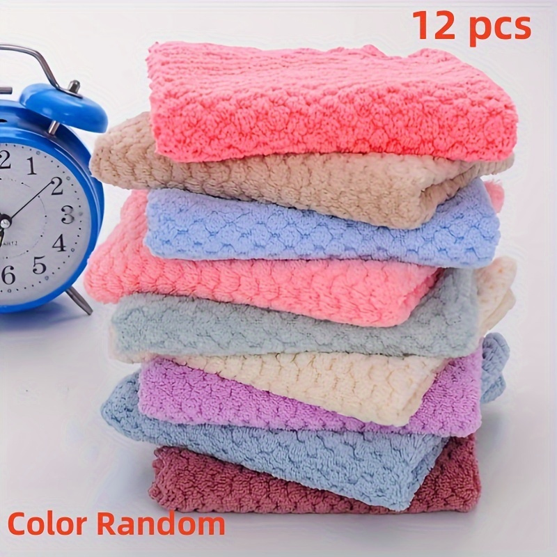 

12pcs Of -, Fleece Towels For & - For Bathroom Use