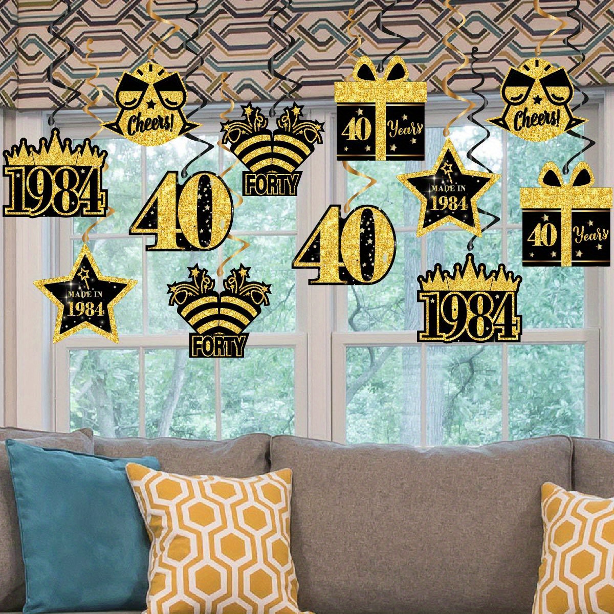 

24pcs 40th Birthday Party Decorations - 1984 Vintage Hanging Swirls, Ceiling Streamers, Paper & Rubber Spirals, No Feathers, Electricity-free For 40th Birthday Celebration