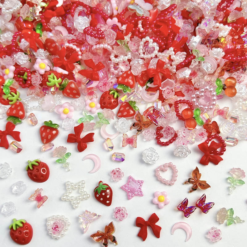 

50pcs Random Night Light Strawberry Ornaments Strawberry Pink Wearable Nail Accessories