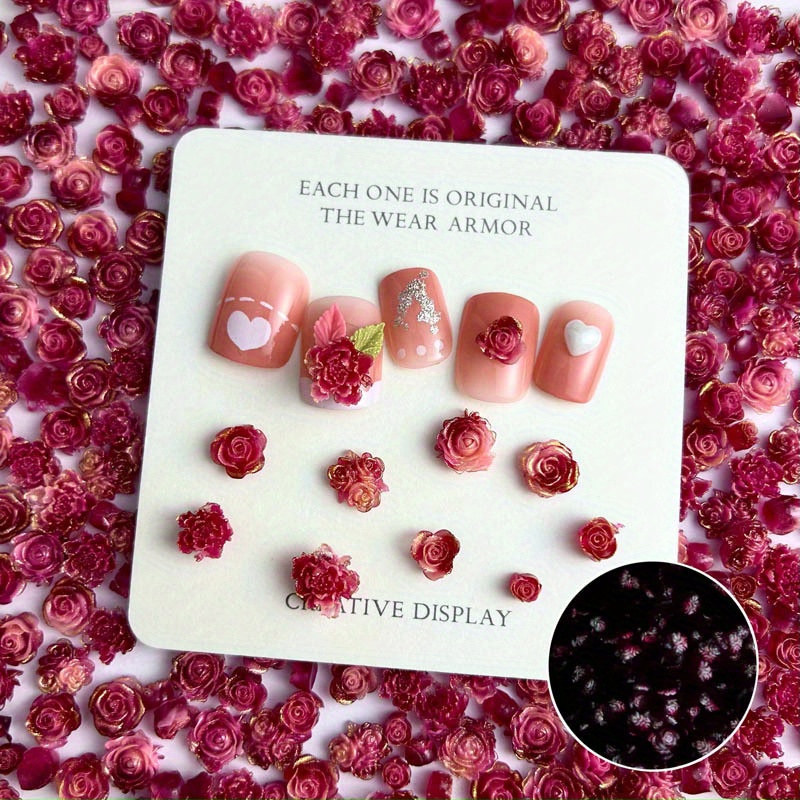 

100 Piece Mixed Mini Dried Flower Nail Art Charms, Random Gradient Rose And Camellia Bud Embellishments, Non-alcoholic, Wearable Nail Accessory Set For Trendy Manicures