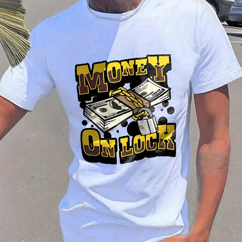 

Men's Money Printing T-shirt, Casual Street Style Summer T-shirt
