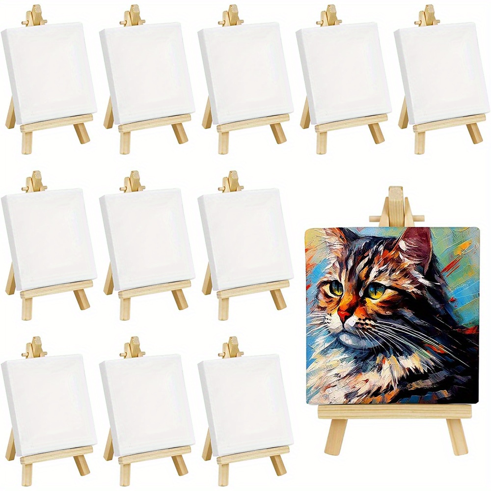 

inspire Genius" 12-piece Mini Canvas & Easel Set - Compact Wooden Display Stands With Panels For Artists, Students & Adults