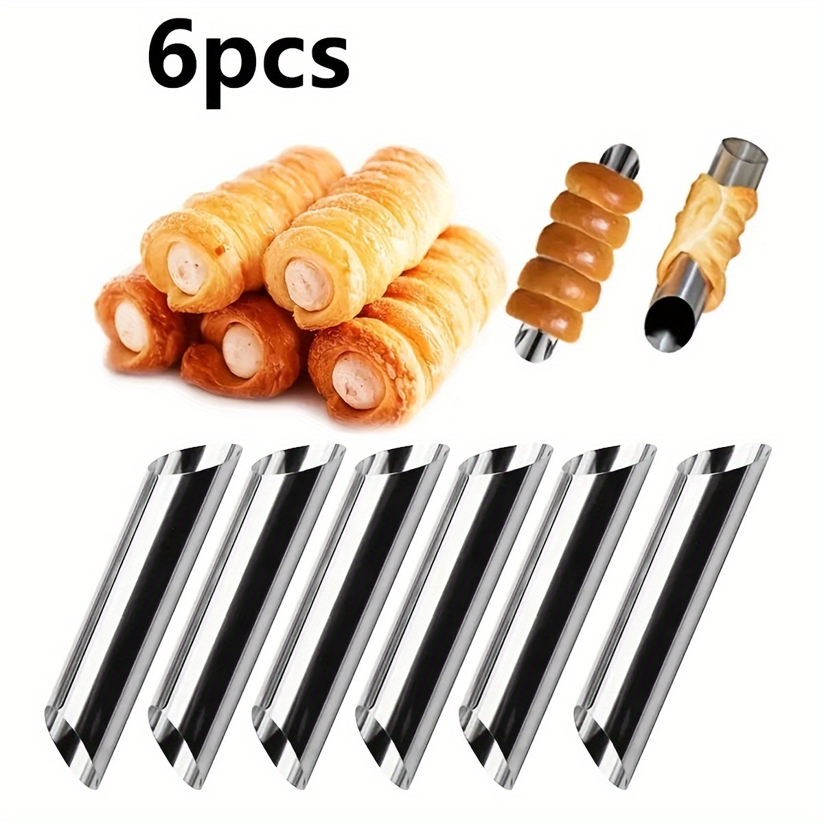 

6-piece Stainless Steel Cannoli Forms Set - Non-stick Cream Horn & Danish Pastry Molds For Croissant Shells And Cream Rolls