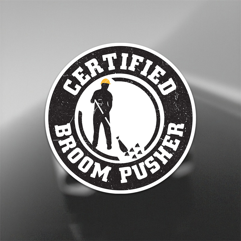 

Certified Broom Pusher Vinyl Decal - Durable Sticker For Hard Hats, Helmets, Laptops, Phones, Construction And Lineman Equipment