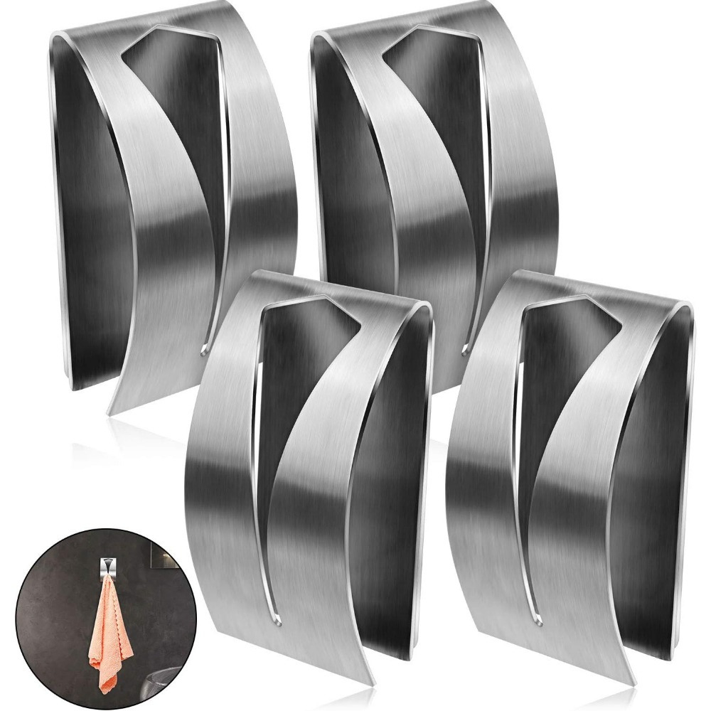 TEMU Stainless Steel Kitchen Towel Hook Holder Grabber For Self-adhesive Towels, Wall-mounted Non-drilling Towel Hook Rack Hand Towel Hook Bathroom