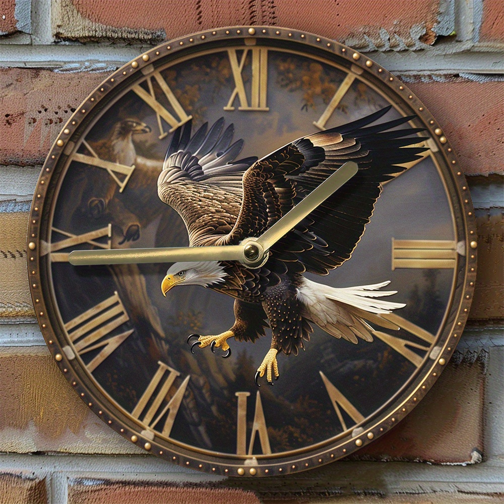 

creative Gift" Silent 8x8" Aluminum Wall Clock With Bald Eagle Design - Perfect For Autumn Bedroom Decor, Ideal Father's Day Gift