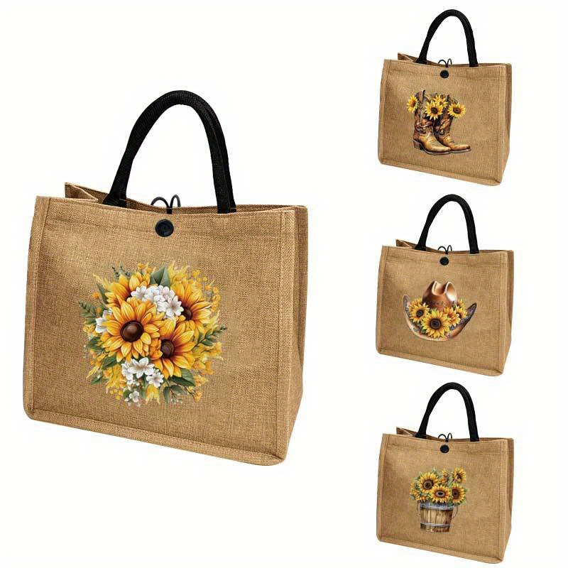 

Sunflower Print Tote Bags, Large Capacity Shoulder Handbags, Casual Carriers For Commuting, School, Shopping, Women's Fashion Accessories