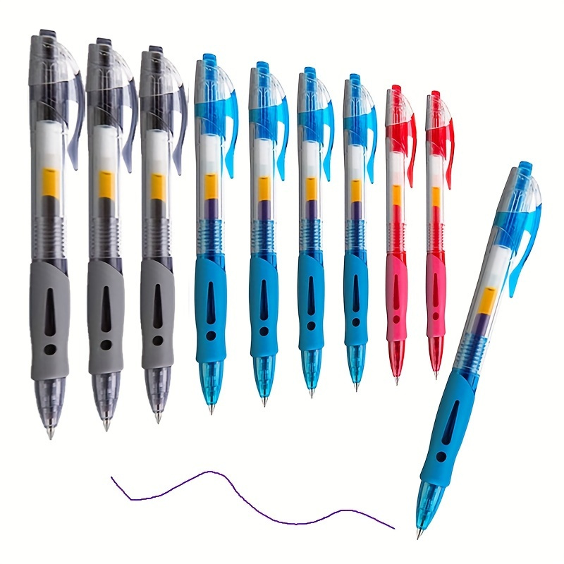 

10-pack 0.5mm Retractable Gel Pens - Black, Red, Blue Ink | Smooth Writing Ballpoint Refills For Office & School Supplies Pens For Writing Erasable Pens