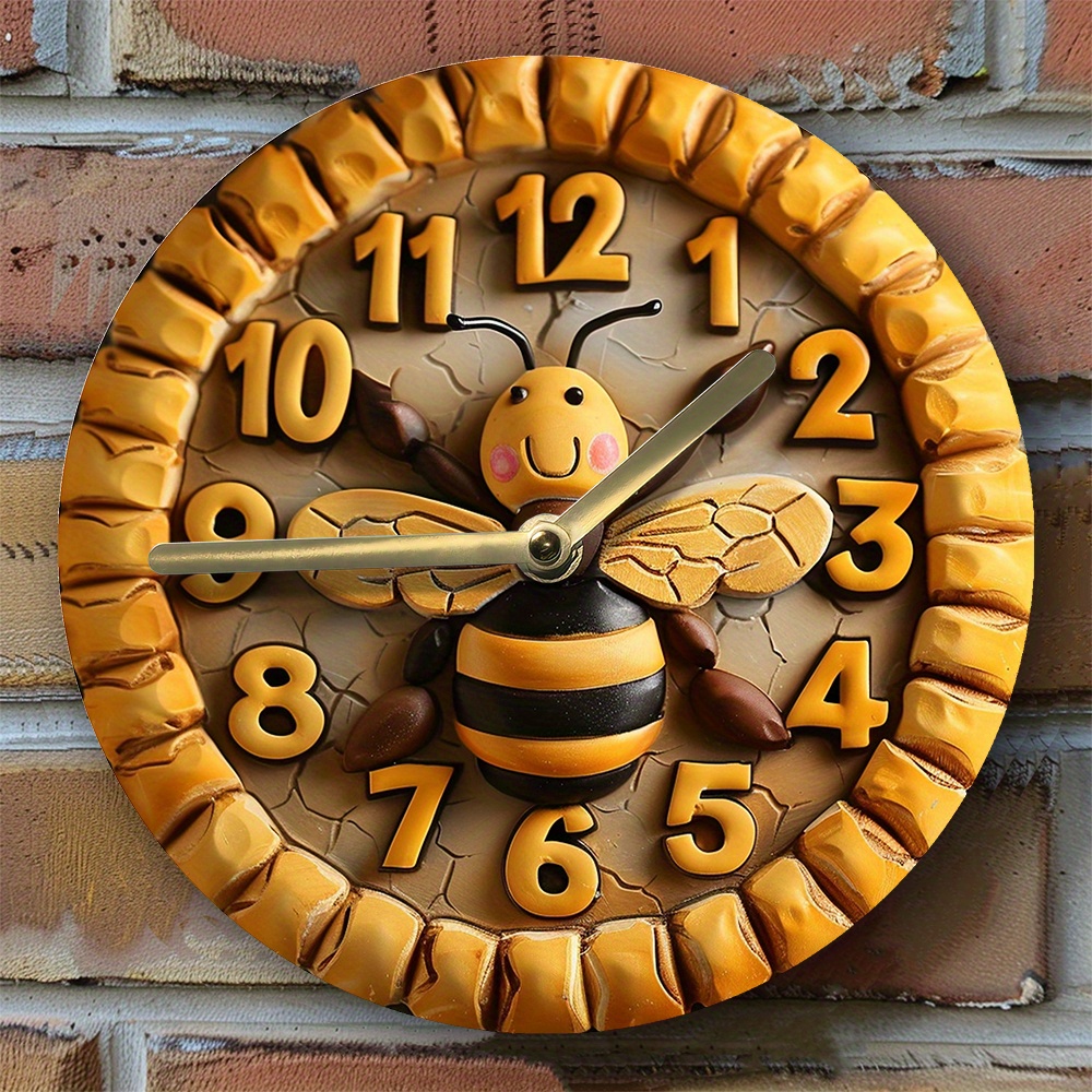 

Bee & Honeycomb 8x8" Silent Aluminum Wall Clock - Perfect For Living Room Decor, Mother's Day Gift