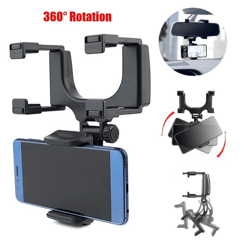 

1pcs Abs Waterproof 360° Rotating Car Phone Holder - Rear View Mirror Mount For Eye Level Safe Viewing