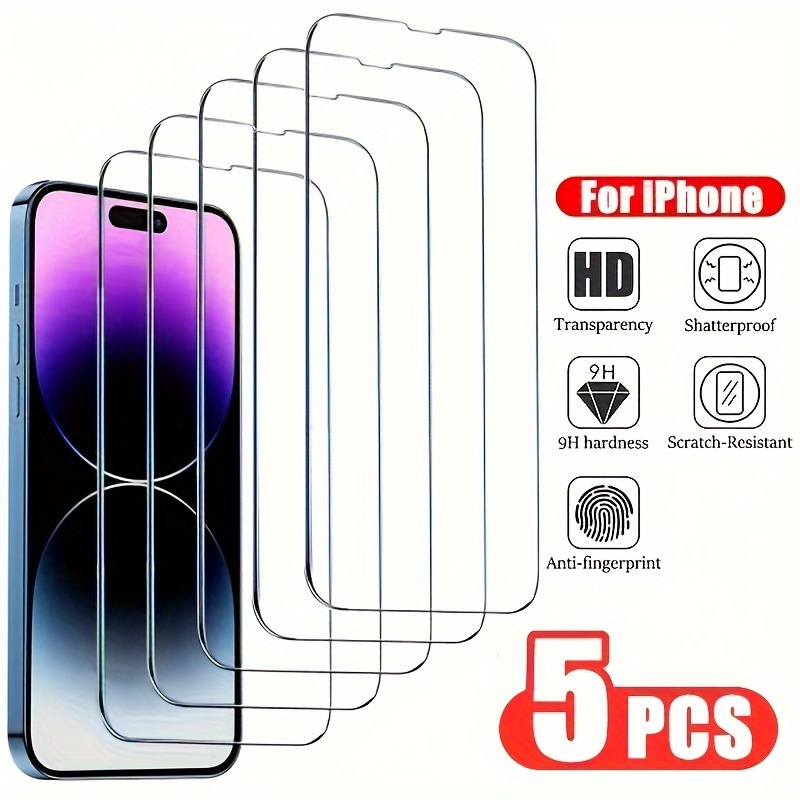 

5-pack Tempered Glass Screen Protectors For 15 14 13 12 11 Pro Max - Glossy, Hd Transparency, Shatterproof, 9h Hardness, Scratch-resistant, Anti-fingerprint, Sweat & Oil Resistant