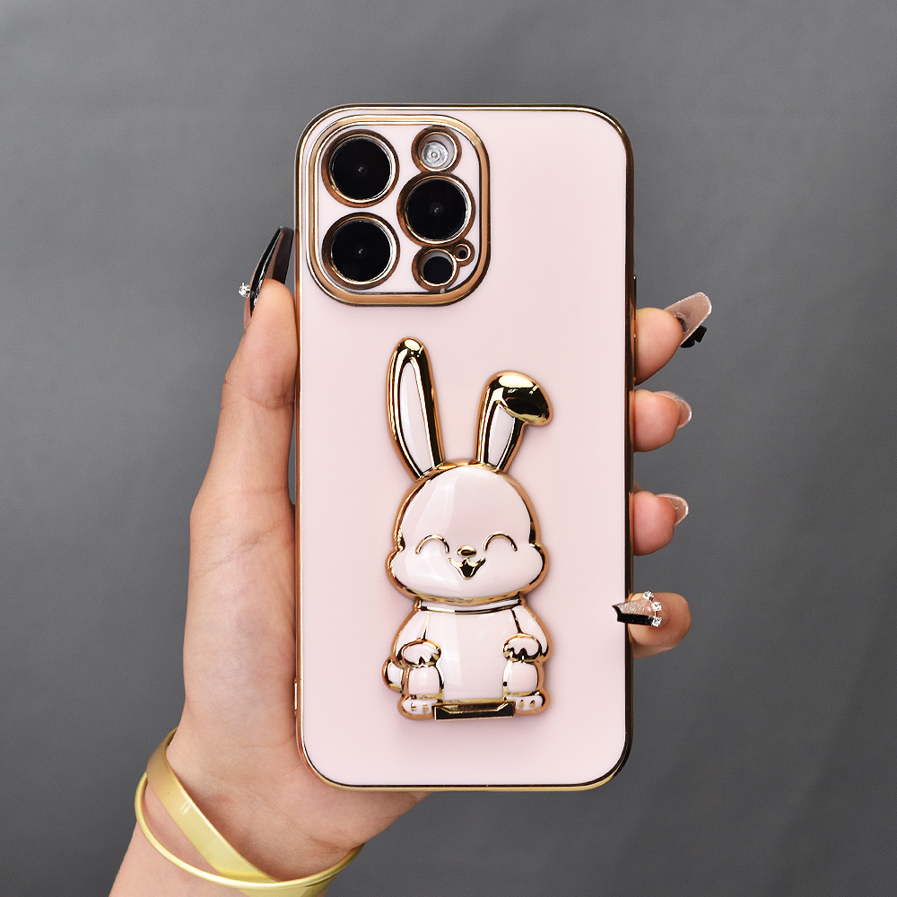 

Tpu Plating Phone Case With Smiling Rabbit Holder And Hidden Stand, Full-body Shockproof Anti-fall Protection For 15 14 13 12 11 Xs Xr X 8 7 S Mini Plus Pro Max Se - Men & Women