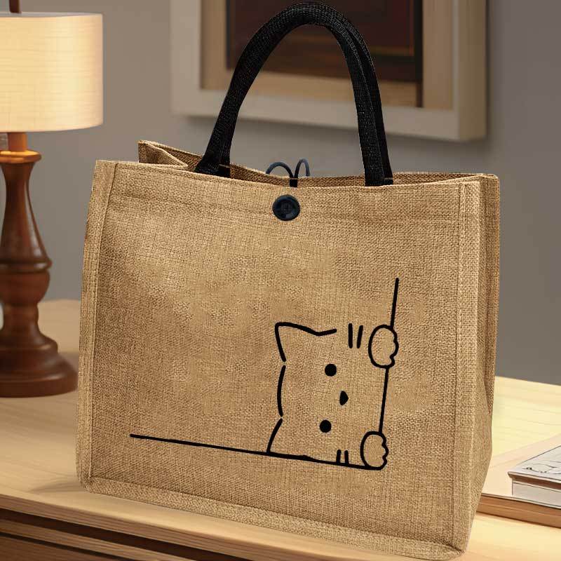 

Cute Kitten Pattern Print Tote Bag, Large Capacity Shoulder Bag, Women's Casual Handbag For Commuting School Shopping
