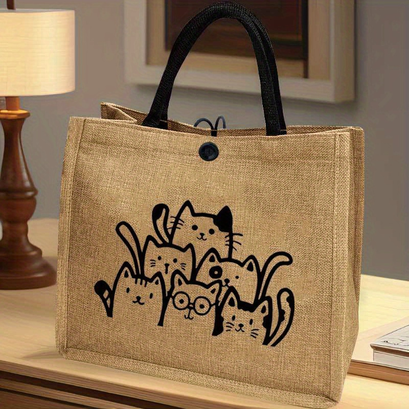 

Cat-themed Print Tote Bag For Women, Large Capacity Shoulder Bag, Fabric Casual Handbag For Commuting, School, And Shopping