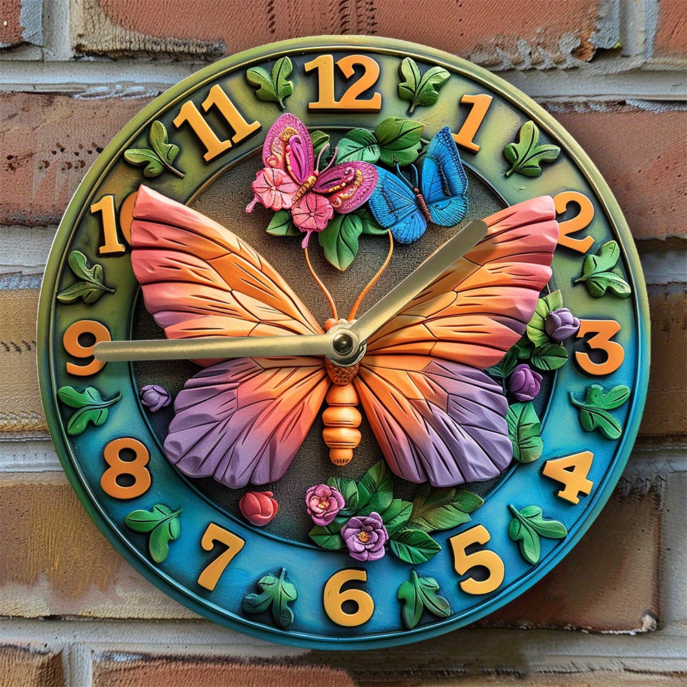 

1pc 8x8 Inch 2d Effects Silent Wall Clock Aluminum Metal Diy Clock Autumn Living Room Decor Pet Lovers Father's Day Gifts Wings Theme Decoration E127