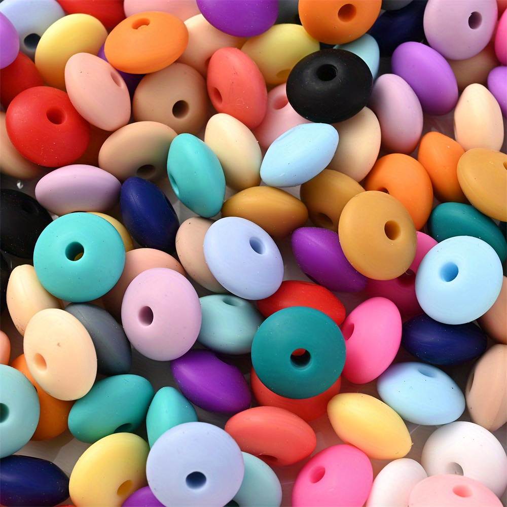 

100pcs Silicone Lentil Beads 12mm Silicone Abacus Beads Bulk Colorful Diy Colorful Silicone Beads For Bracelet Necklace Crafts Pen Making