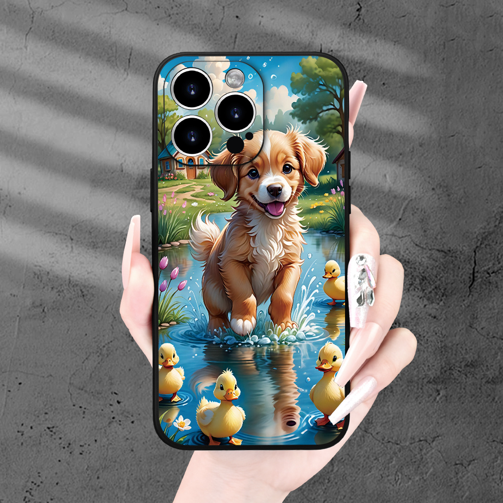 

Vibrant Running Dog & Ducklings Print Tpu Case For 7, 8, X, Xr, Xs, 11, 12, 13, 14, 15 - Pro, Max, Mini - Durable Protection With Artistic Design